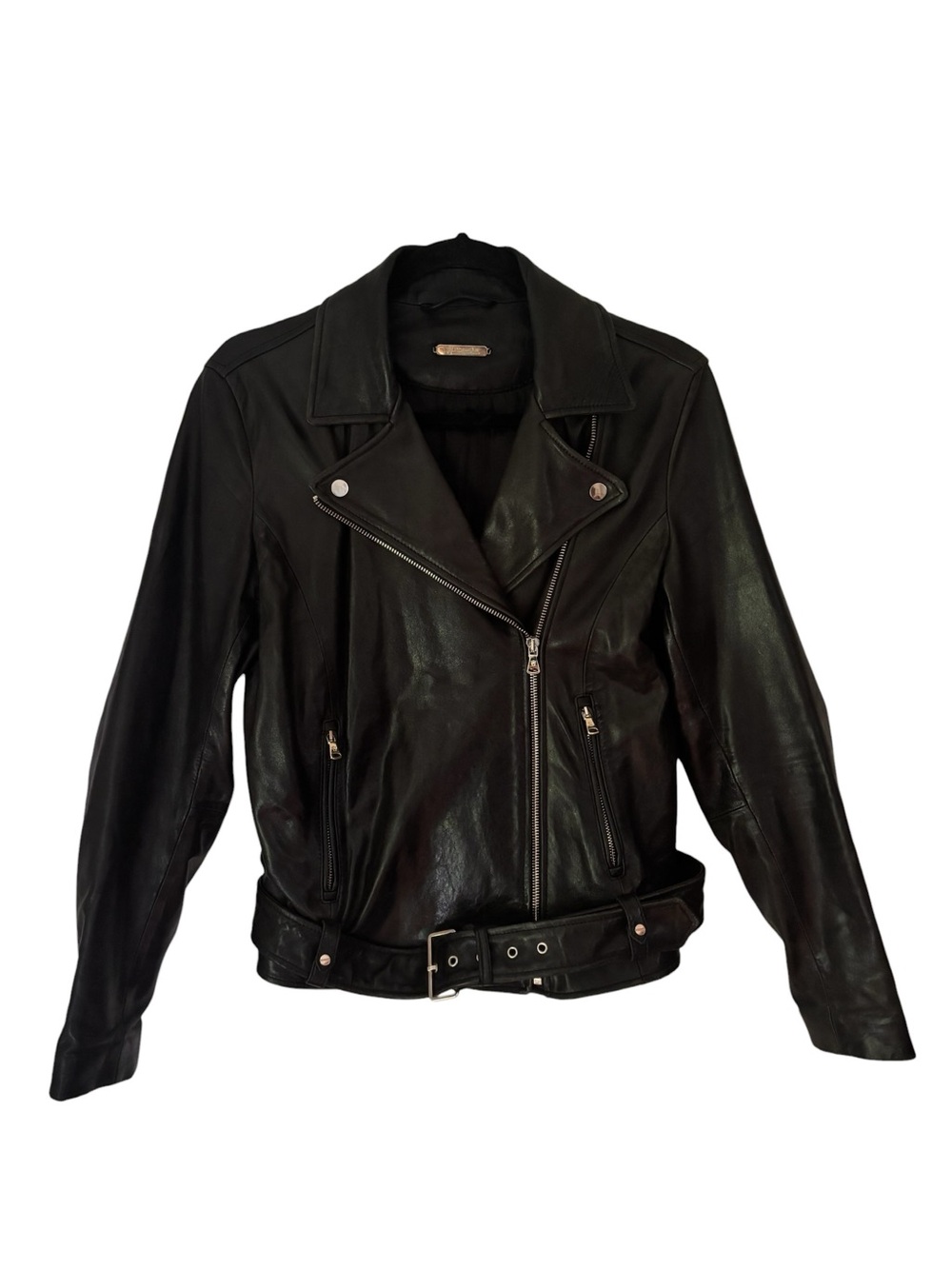 Massimo Dutti Black Leather Biker Jacket